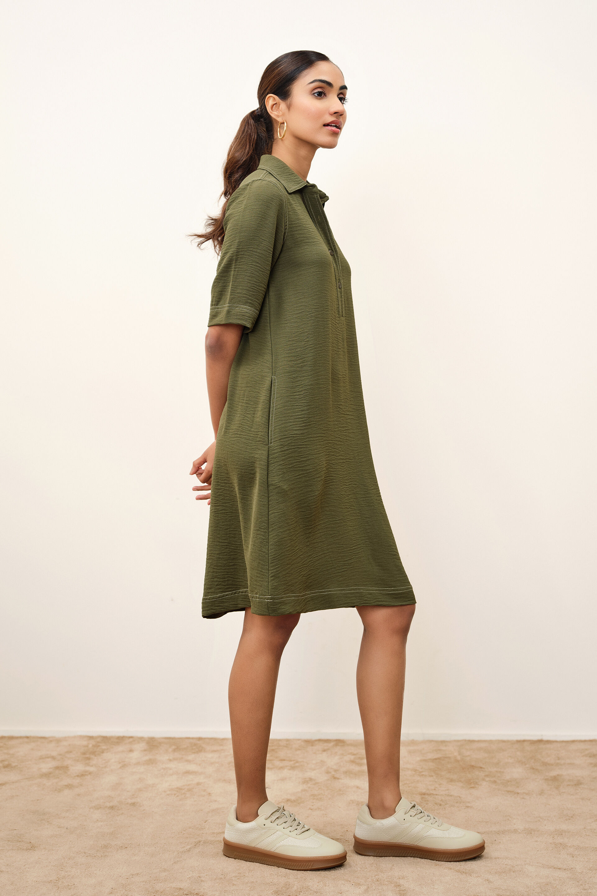 Naia Olive Swing Dress, Green, image 4